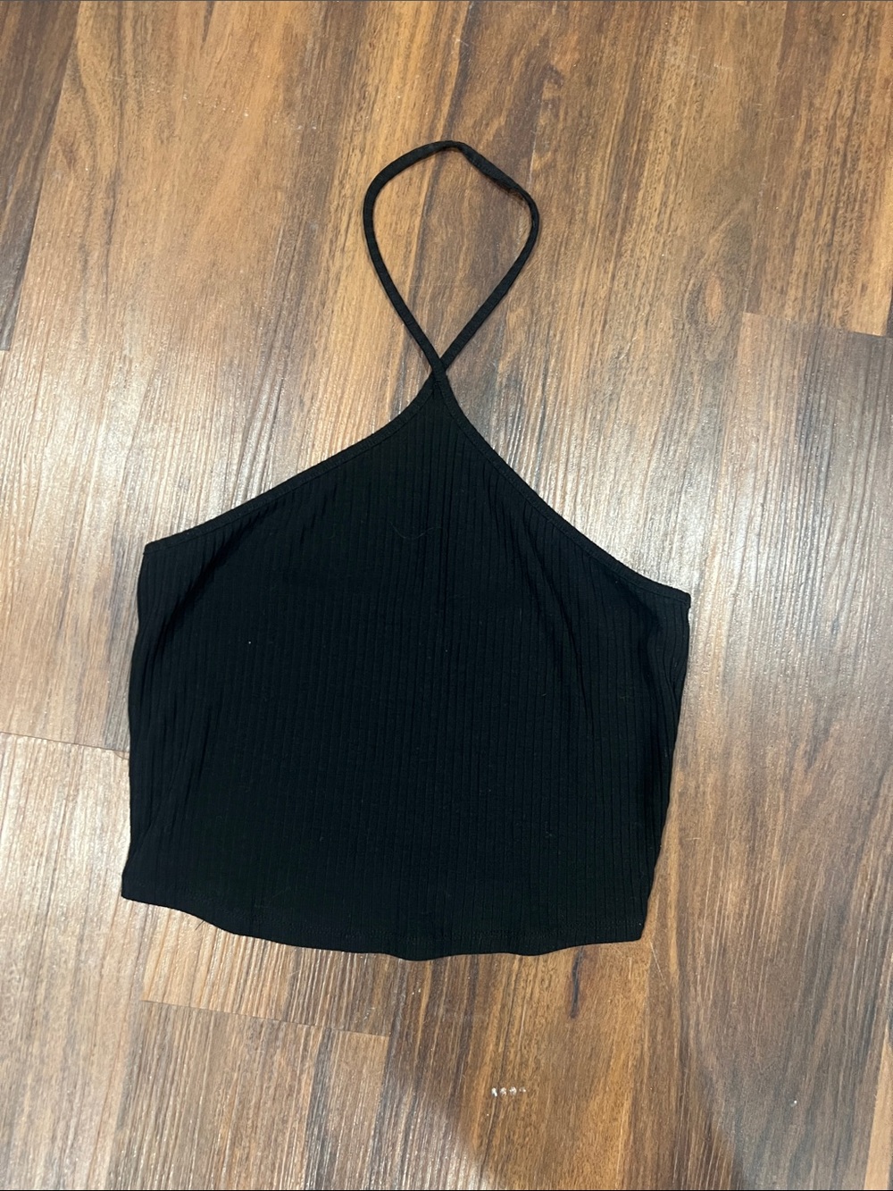 Bar III Black Ribbed Halter Crop Camisole